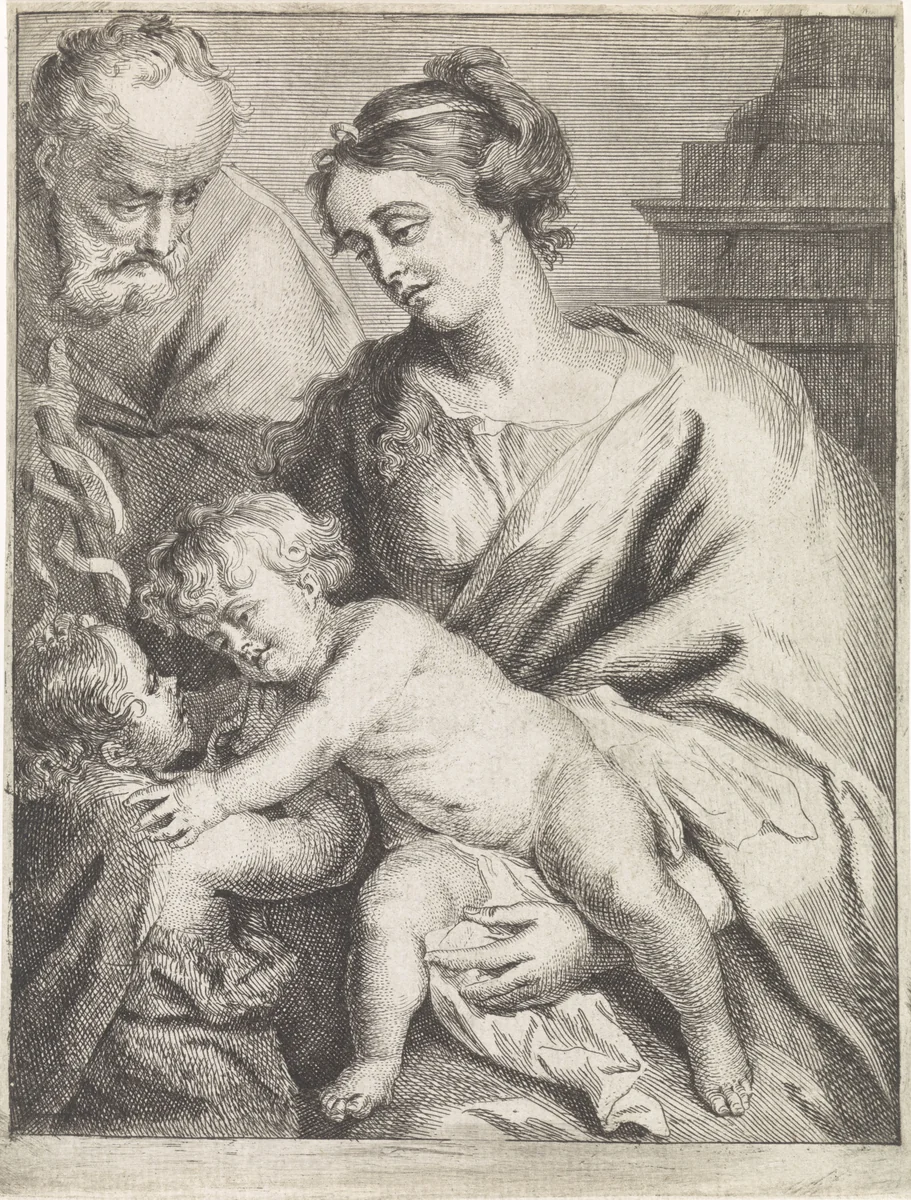 Heilige Familie met Johannes by Philippe Tassaert, print, 1742-1803