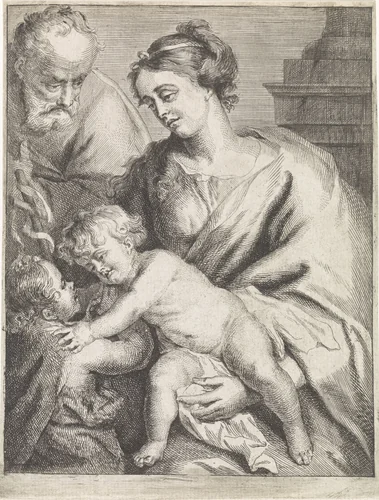 Heilige Familie met Johannes by Philippe Tassaert, print, 1742-1803