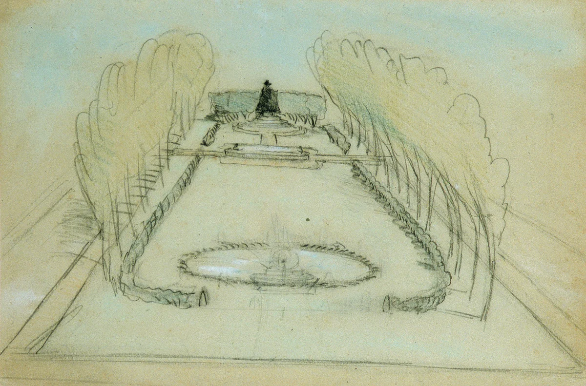 Sketch of Saint Gaudens's Statue of Deacon Samuel Chapin, Springfield, Massachusetts by Stanford White, artwork, 1883-1890