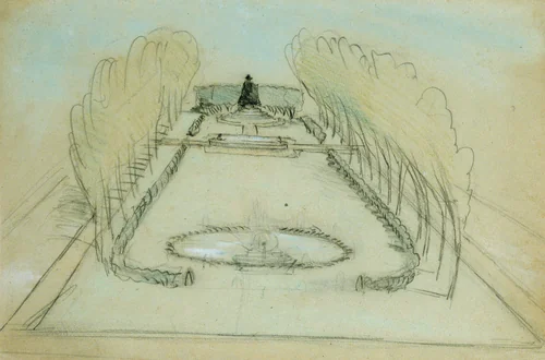 Sketch of Saint Gaudens's Statue of Deacon Samuel Chapin, Springfield, Massachusetts by Stanford White, artwork, 1883-1890