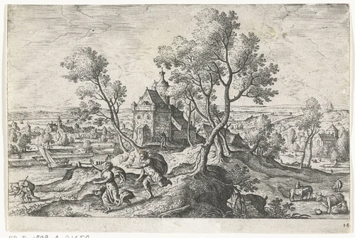 Apollo vervolgt Daphne by anonymous, print, 1550-1650