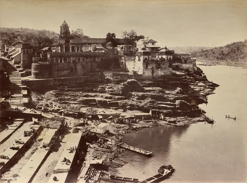 View of the Riverbank of the Narmada at Omkareshwar by Raja Deen Dayal, photograph, 1882