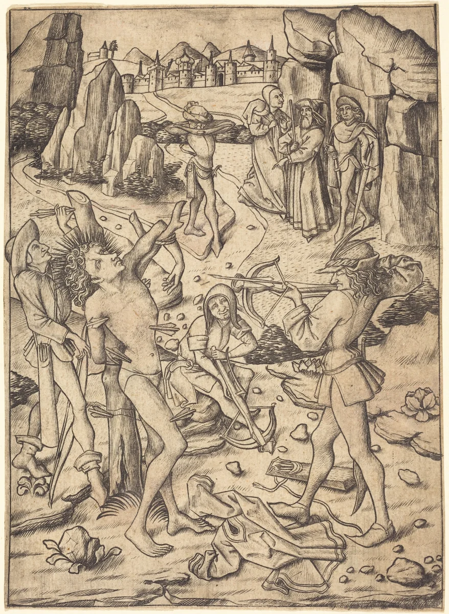 Martyrdom of Saint Sebastian by Master E. S., print, 1450-1460