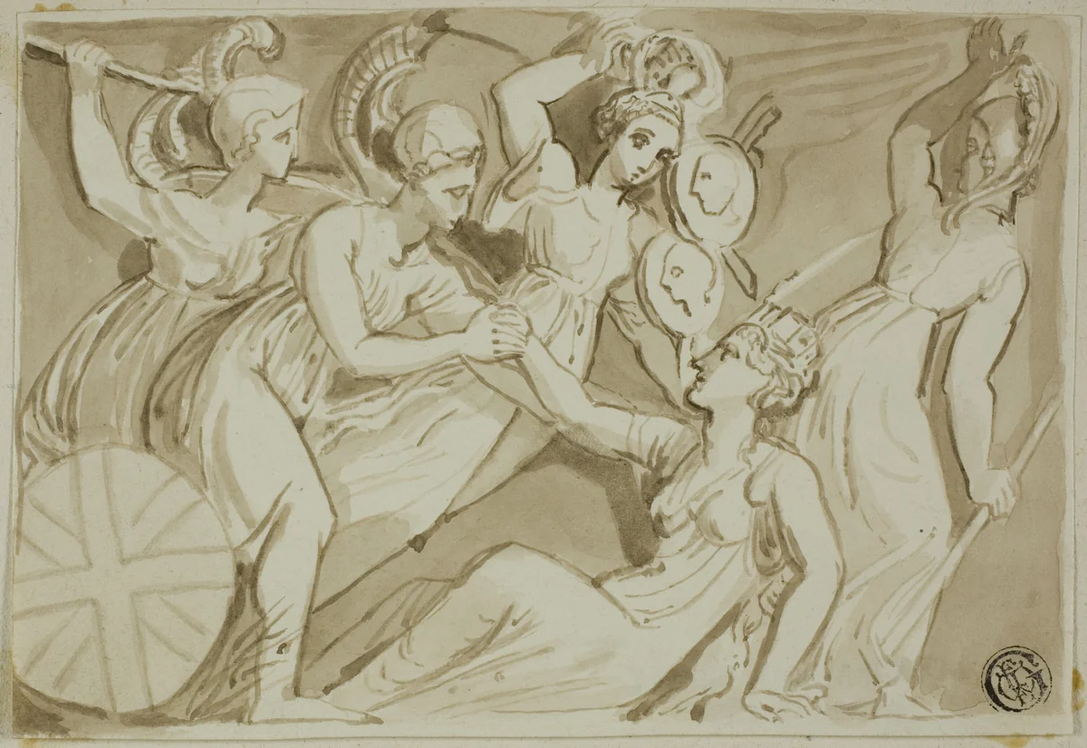 Female Warriors Coming to the Aid of Britannia by Thomas Stothard, drawing, 1775-1840