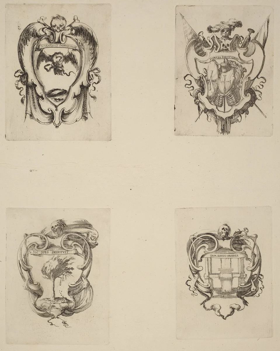 Four Emblems for the Funeral of Prince Francesco de Medici by Stefano della Bella, print, 1610-1664