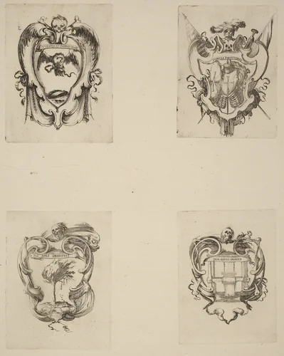 Four Emblems for the Funeral of Prince Francesco de Medici by Stefano della Bella, print, 1610-1664