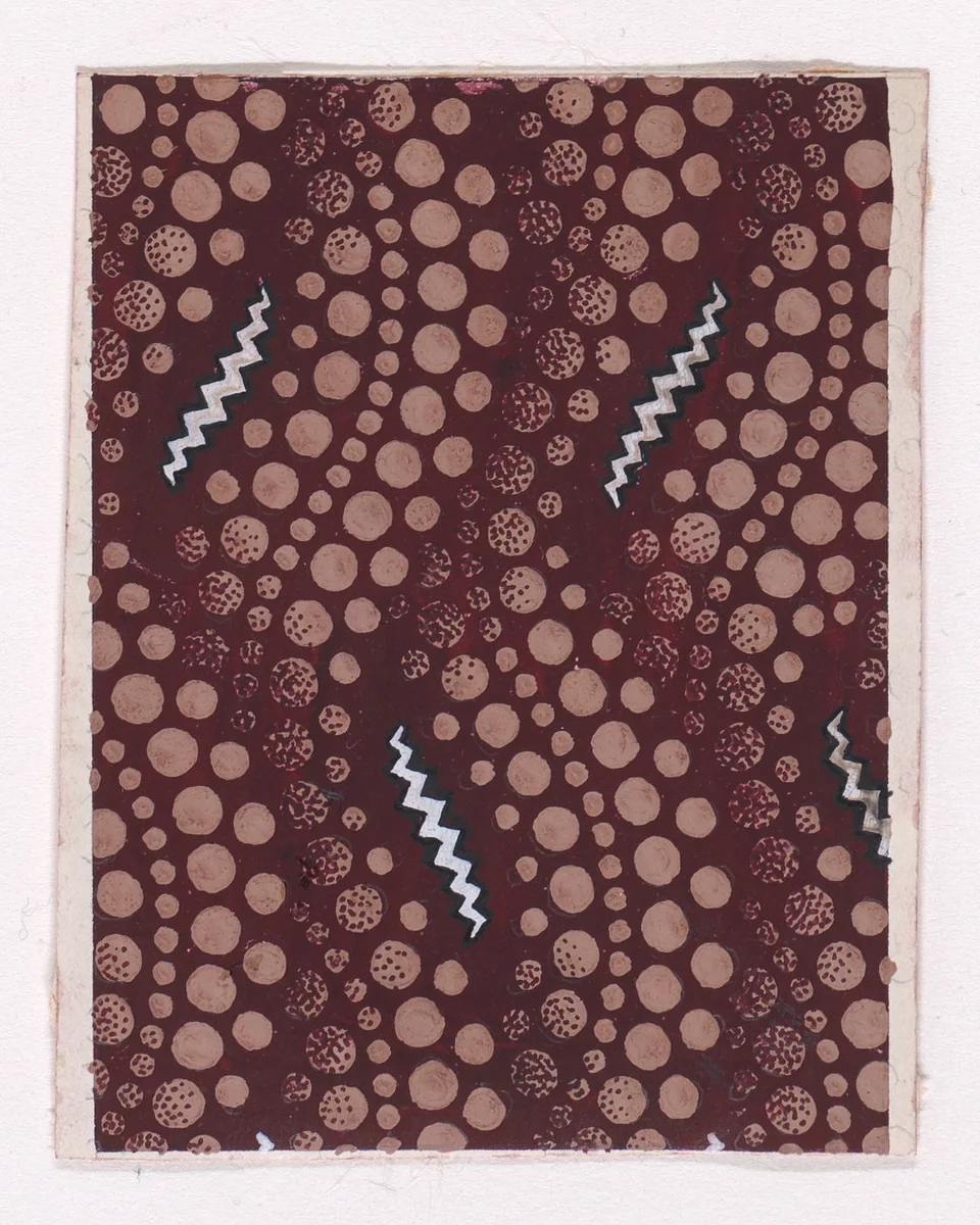 Textile Design with Overlapping Verical Strips of Undulating Rows of Dots and Zig-Zagging Ribbons by anonymous, drawing, 1840