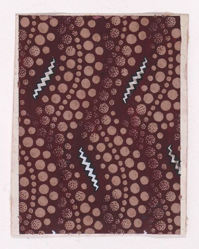 Textile Design with Overlapping Verical Strips of Undulating Rows of Dots and Zig-Zagging Ribbons by anonymous, drawing, 1840