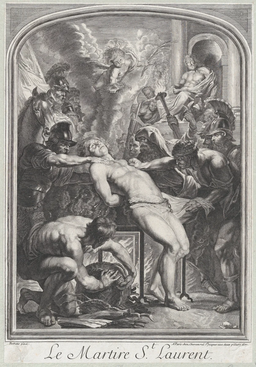 Saint Lawrence at the Stake by anonymous, print, 1695-1734