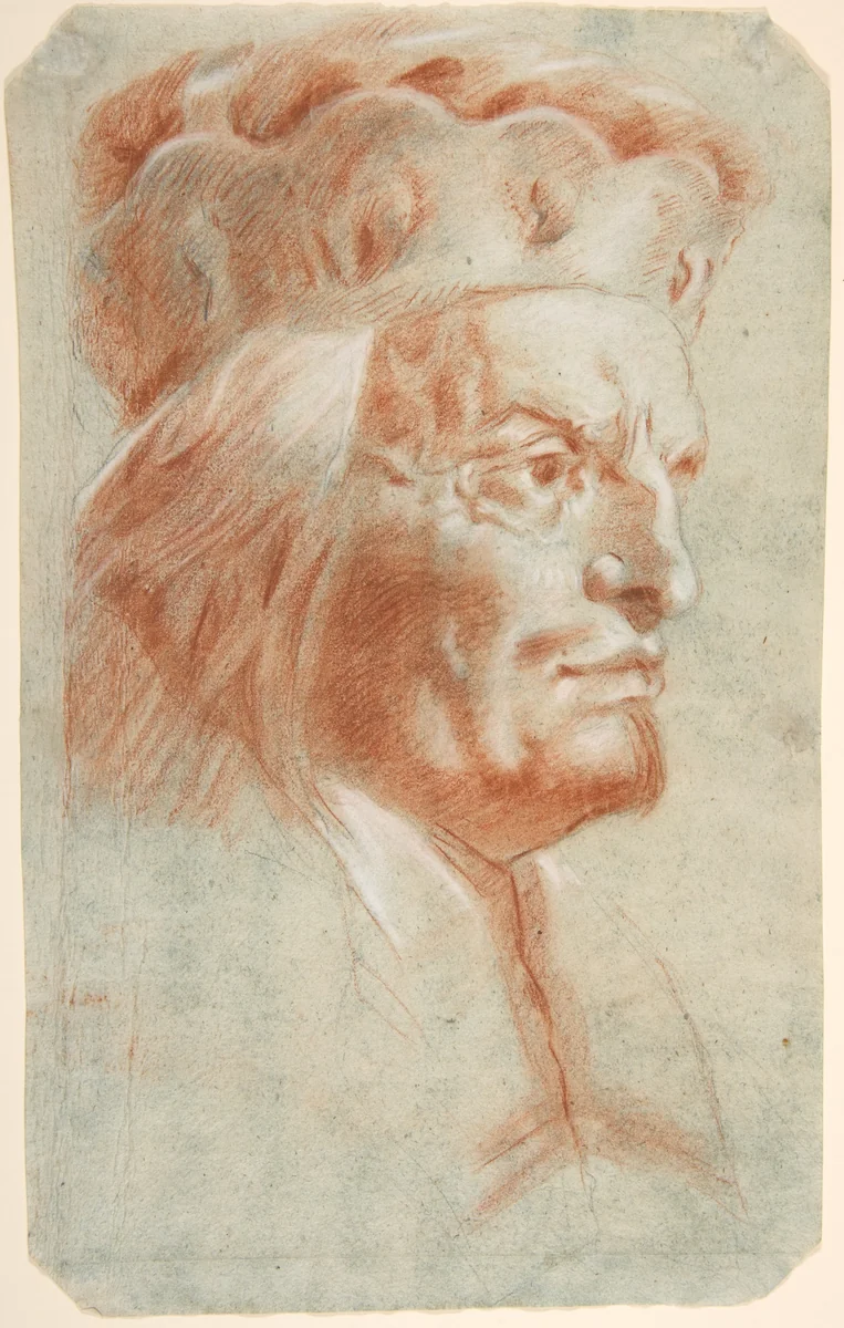 Bust-Length Study of a Man Wearing a Hat in Three-Quarter View (a Frankish Nobleman) by Lorenzo Tiepolo, drawing, 1745-1776