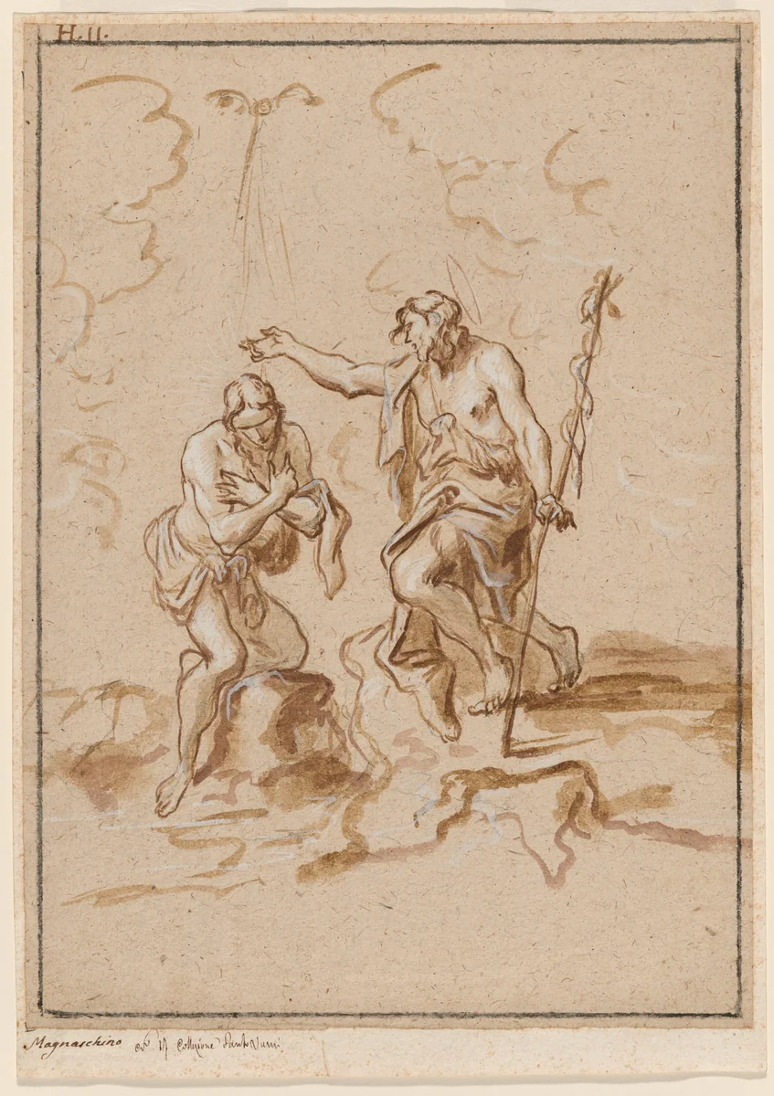 The Baptism of Christ by Alessandro Magnasco, drawing, 1720-1729