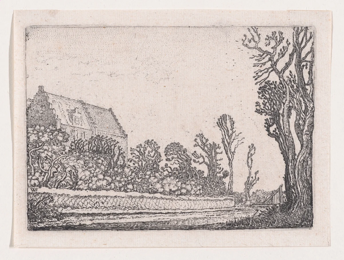 The House with the Stepped Gable, from Verscheyden Landtschapjes (Various Little Landscapes), Plate 7 by Willem Pietersz Buytewech, print, 1611-1621
