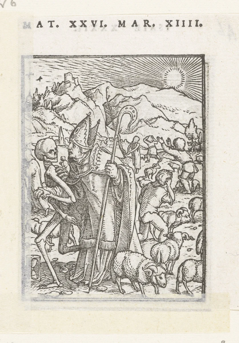 Bisschop en de Dood by Hans Holbein, print, 1524-1526