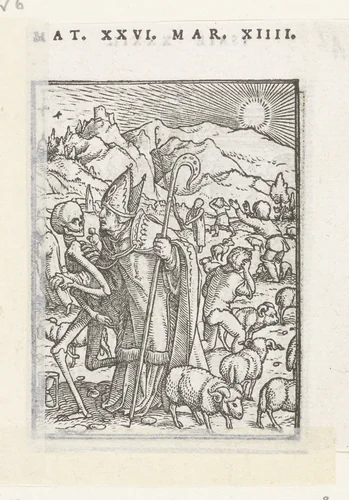 Bisschop en de Dood by Hans Holbein, print, 1524-1526