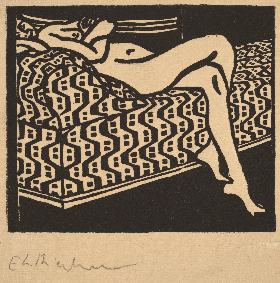 Nude Girl Lying on a Sofa by Ernst Ludwig Kirchner, print, 1905