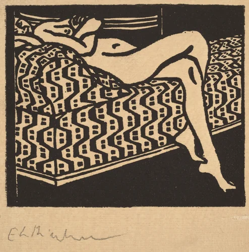 Nude Girl Lying on a Sofa by Ernst Ludwig Kirchner, print, 1905