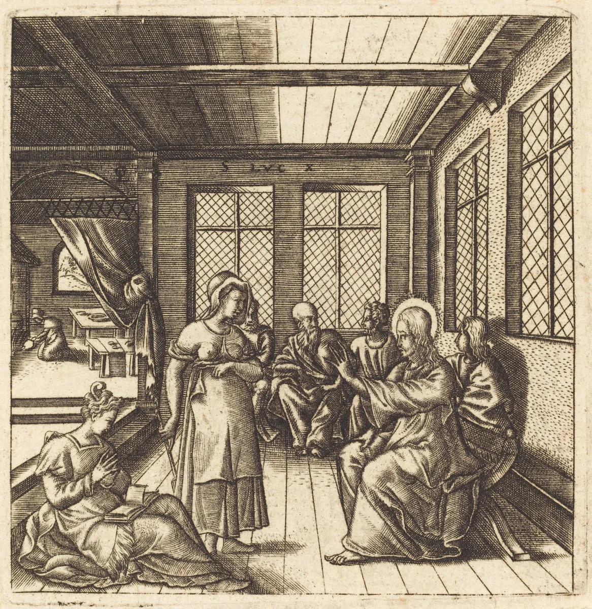 Christ in the House of Mary and Martha by Léonard Gaultier, print, 1576-1580