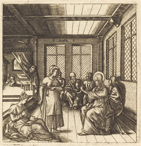 Christ in the House of Mary and Martha by Léonard Gaultier, print, 1576-1580