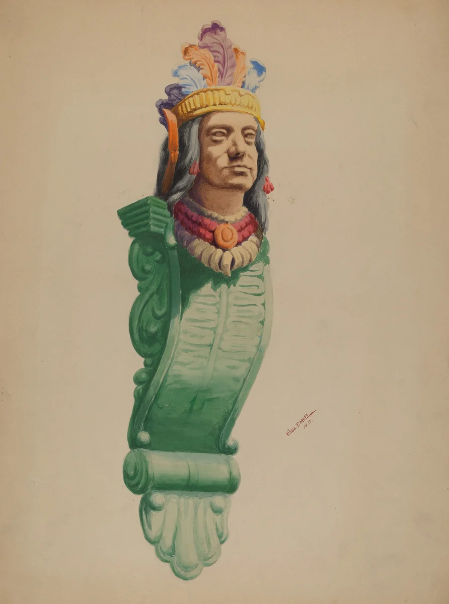 Iron Indian Head by Charles Moss, index of american design, 1937