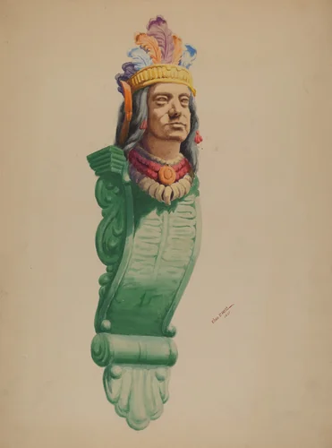Iron Indian Head by Charles Moss, index of american design, 1937