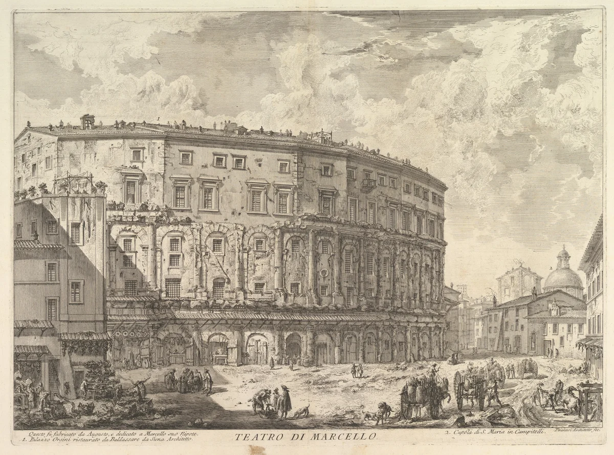 The Theatre of Marcellus (Teatro di Marcello), from "Vedute di Roma" by Giovanni Battista Piranesi, print, 1752-1762