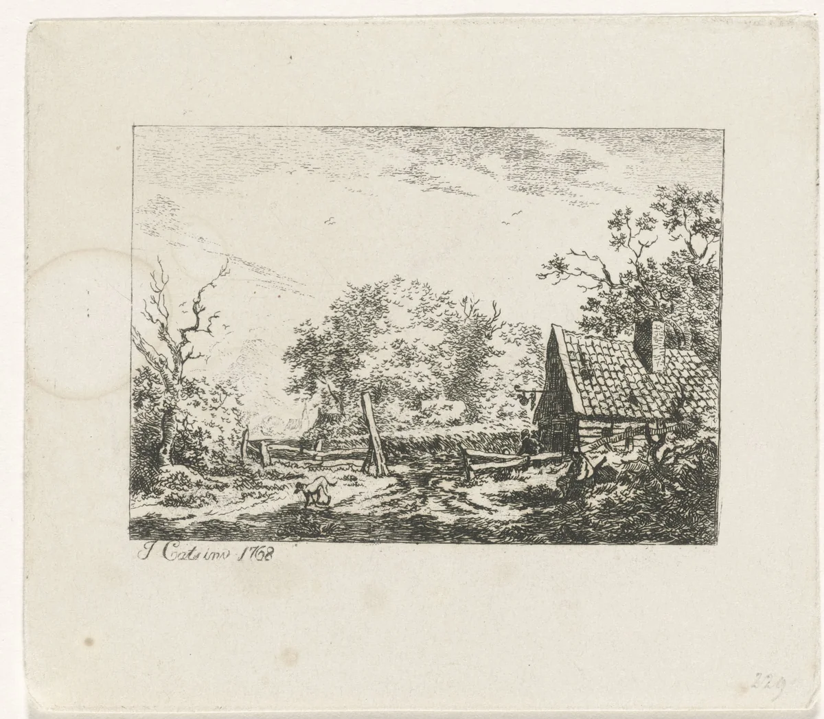 Landschap met schuur by Carl Friedrich Löbbecke, print, 1800-1856