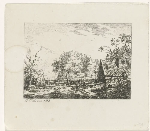 Landschap met schuur by Carl Friedrich Löbbecke, print, 1800-1856