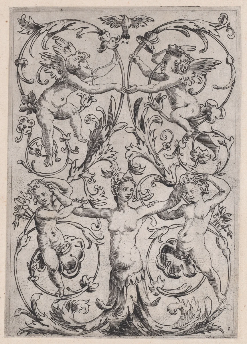 Ornamental Panel by Agostino Veneziano, print, 1514-1536