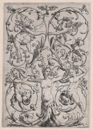 Ornamental Panel by Agostino Veneziano, print, 1514-1536