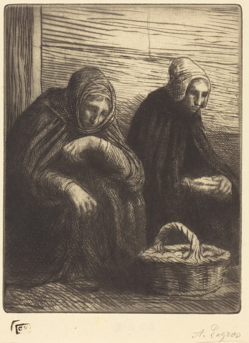 Egg-sellers, 2nd plate (Les marchandes d'oeufs) by Alphonse Legros, print, 1837-1911