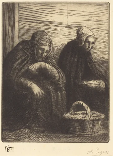 Egg-sellers, 2nd plate (Les marchandes d'oeufs) by Alphonse Legros, print, 1837-1911