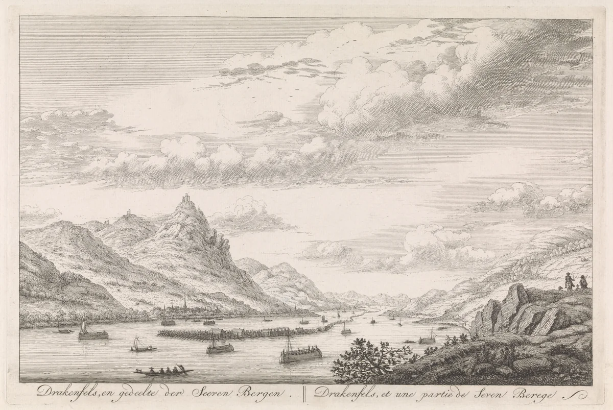 Drachenfels, aan de oever van de Rijn by Hendrik de Leth, print, 1767