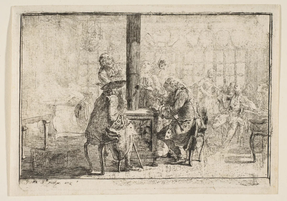 The Newsmongers by Gabriel de Saint-Aubin, print, 1752