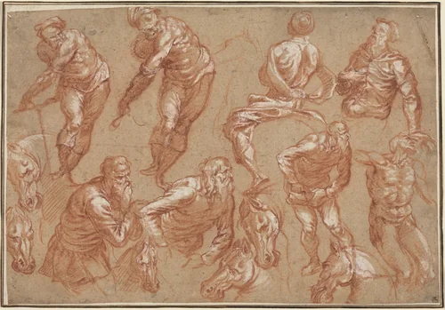 Figure Studies by Bartholomaeus Spranger; Jacopo Tintoretto, drawing, 1546-1611
