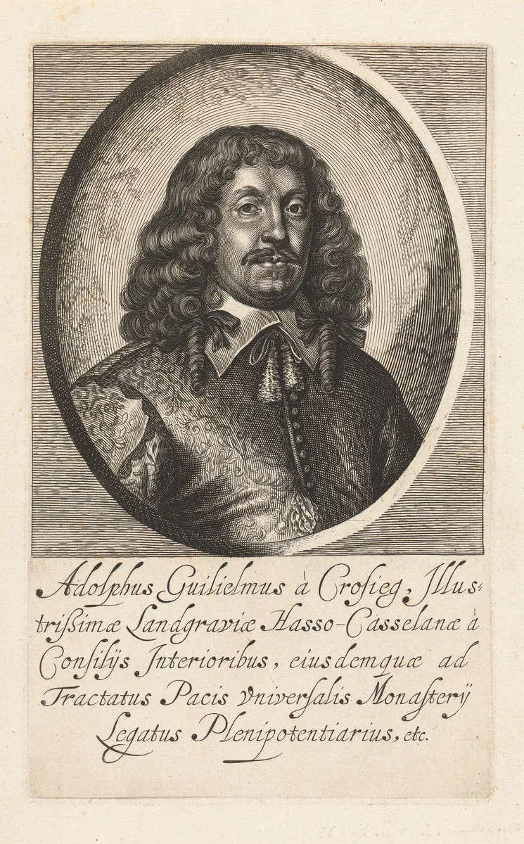 Portret van Adolf Wilhem von Krosigk gezant van graafschap Hessen-Kassel by Pieter de Bailliu, print, 1623-1660
