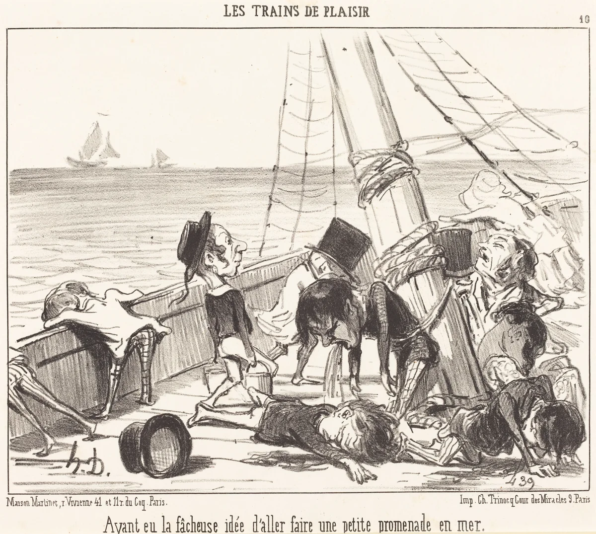 Ayant eu la facheuse idée d'aller... en mer by Honoré Daumier, print, 1852