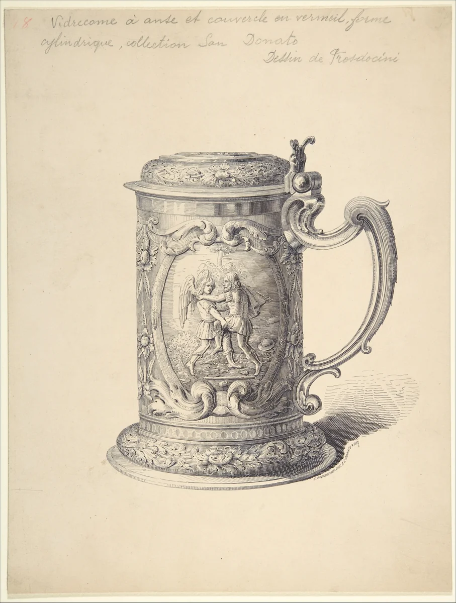 Preparatory Drawing for an Illustration of a Tankard from the Demidov Collection by C. Prosdocimi, drawing, 1879