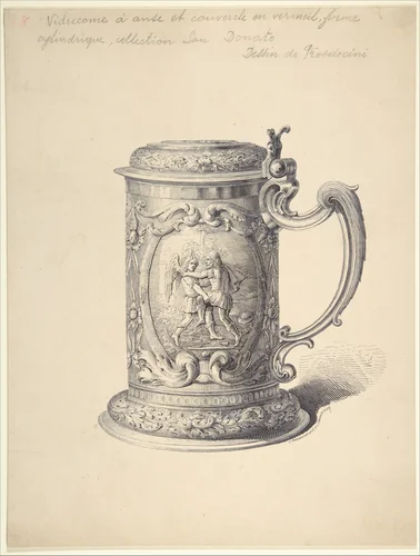 Preparatory Drawing for an Illustration of a Tankard from the Demidov Collection by C. Prosdocimi, drawing, 1879