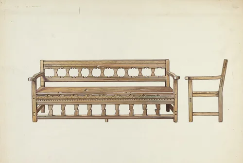 Wooden Bench by Dana Bartlett, index of american design, 1935-1942