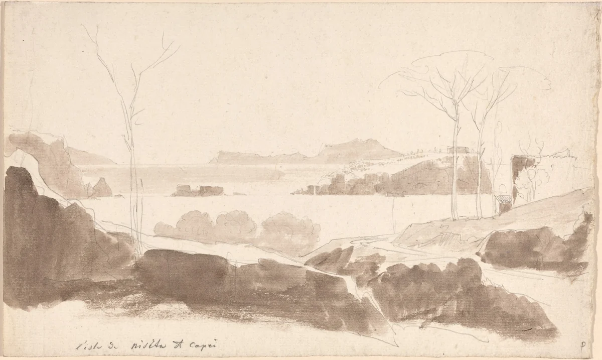 View of the Islands of Nisida and Capri by Friedrich Salathé, drawing, 1819
