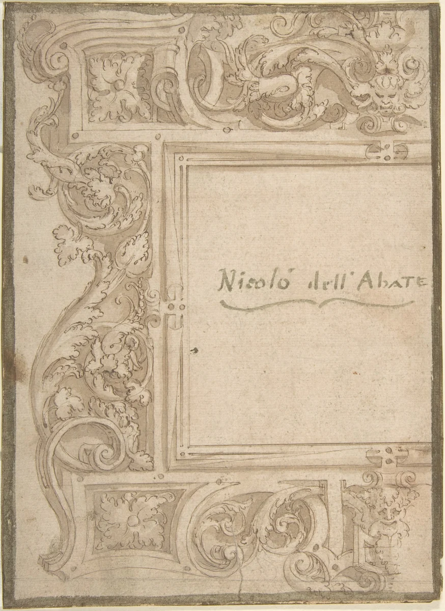Design for a Cartouche (recto); Fragments of the Plan of a Building (Church?) (verso); two separate sheets glued back to back by anonymous, drawing, 1500-1600