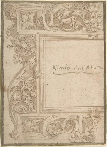 Design for a Cartouche (recto); Fragments of the Plan of a Building (Church?) (verso); two separate sheets glued back to back by anonymous, drawing, 1500-1600