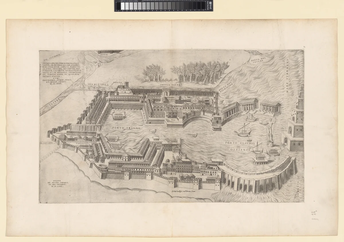Birdseye View of the Port of Rome, from "Speculum Romanae Magnificentiae" by Giulio de Musi, print, 1554