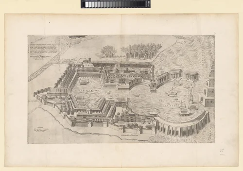 Birdseye View of the Port of Rome, from "Speculum Romanae Magnificentiae" by Giulio de Musi, print, 1554