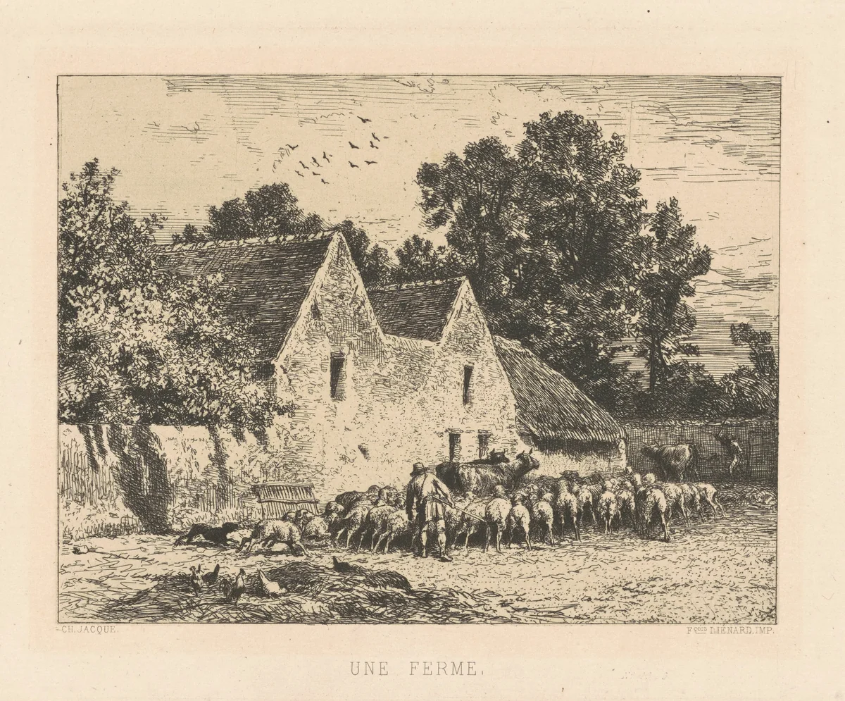 Une Ferme by François Liénard; Charles Émile Jacque, print
