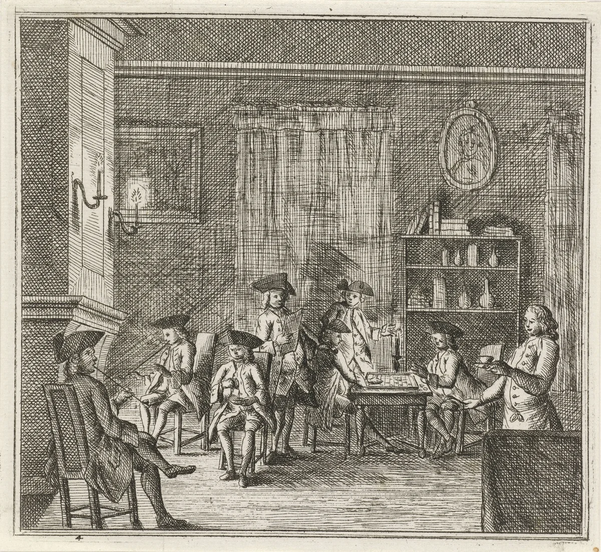 Interieur met diverse figuren by Rienk Jelgerhuis, print, 1765