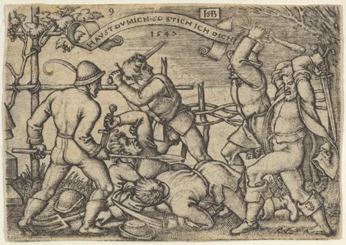 Peasants' Brawl from The Peasants' Feast or the Twelve Months by Sebald Beham, print, 1547