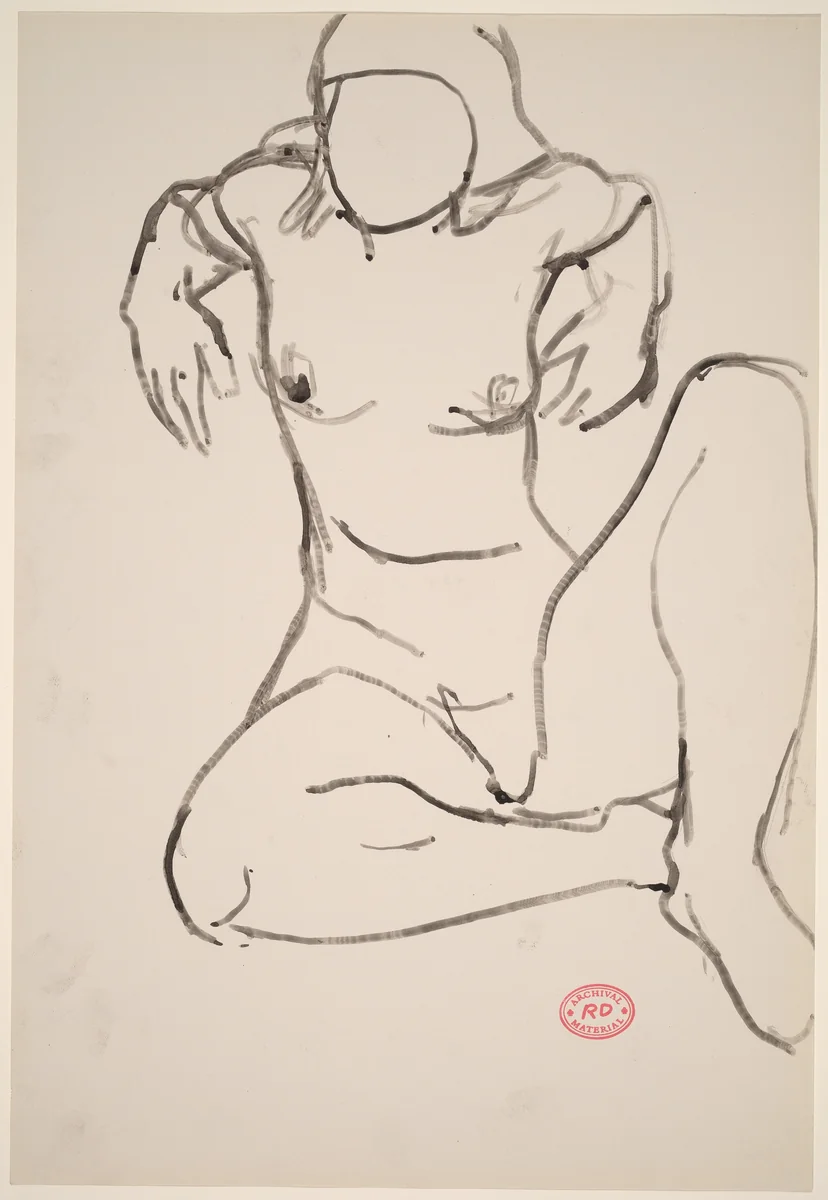 Untitled [seated female nude with her elbows raised behind her] by Richard Diebenkorn, drawing, 1955-1967