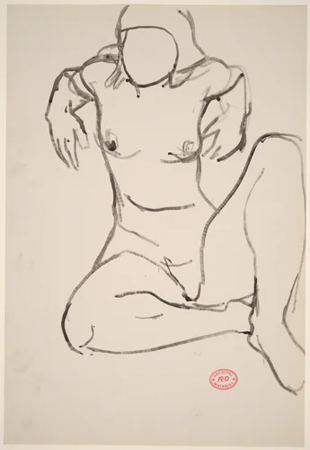 Untitled [seated female nude with her elbows raised behind her] by Richard Diebenkorn, drawing, 1955-1967