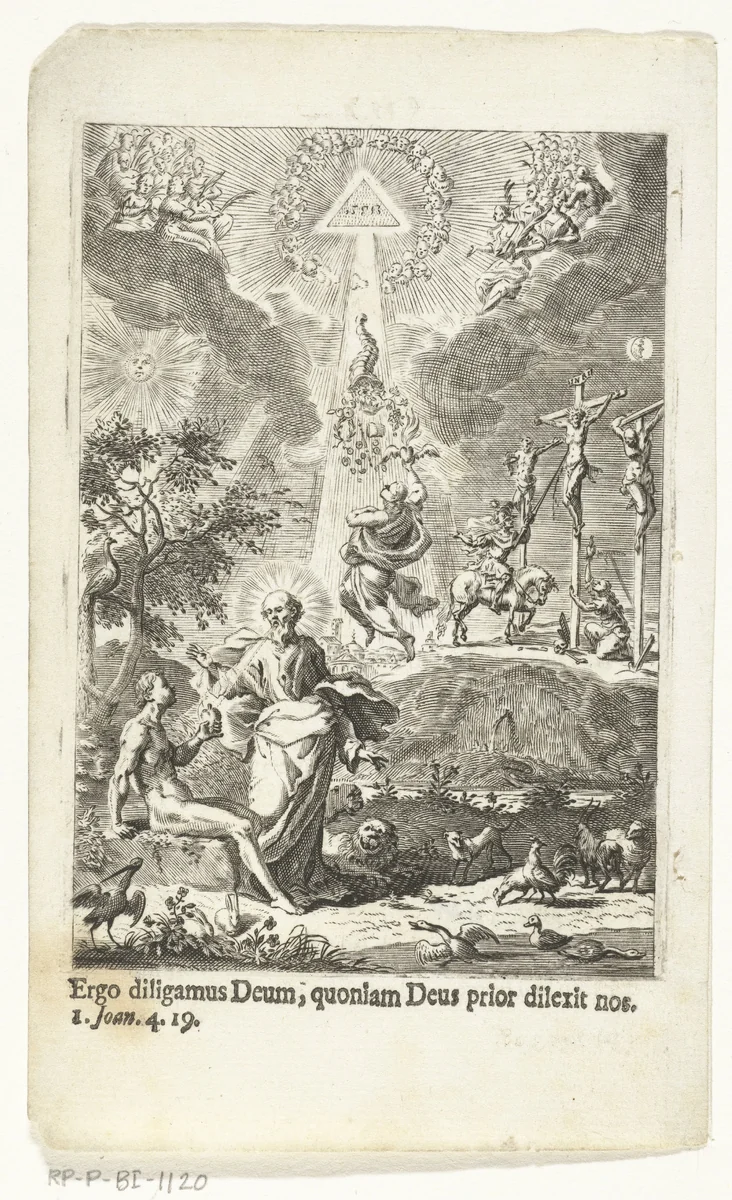 Allegorie op de liefde van de mens voor God by Jan Baptist Berterham, print, 1696-1721